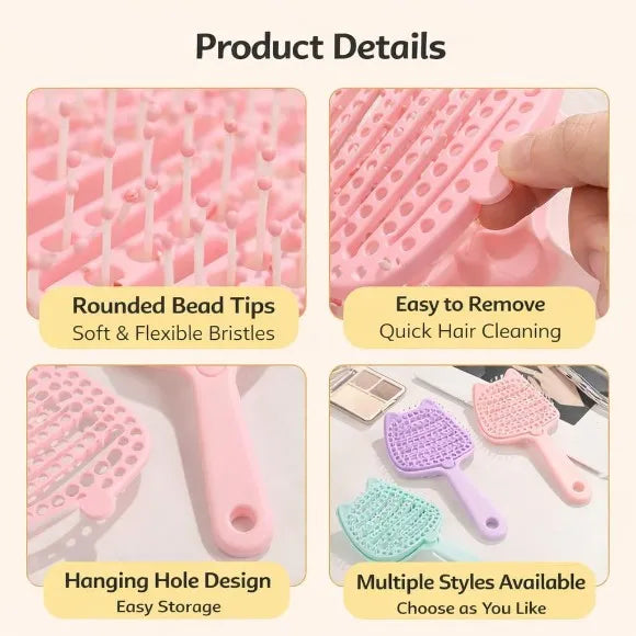 Cute Cat-Eared Hollow Out Detangling Hair Brush with Removable Base Cosmia.pk