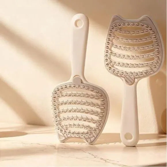 Cute Cat-Eared Hollow Out Detangling Hair Brush with Removable Base Cosmia.pk
