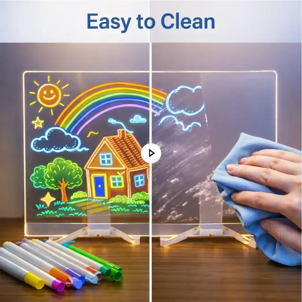 LED Acrylic Note Board with Colorful Marker Pens & Erasable Cleaning Cosmia.pk