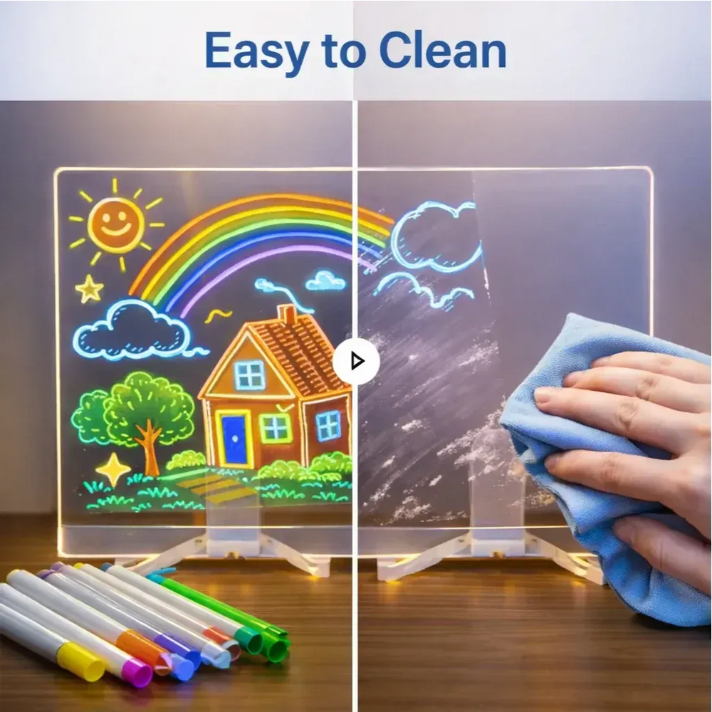 LED Acrylic Note Board with Colorful Marker Pens & Erasable Cleaning Cosmia.pk