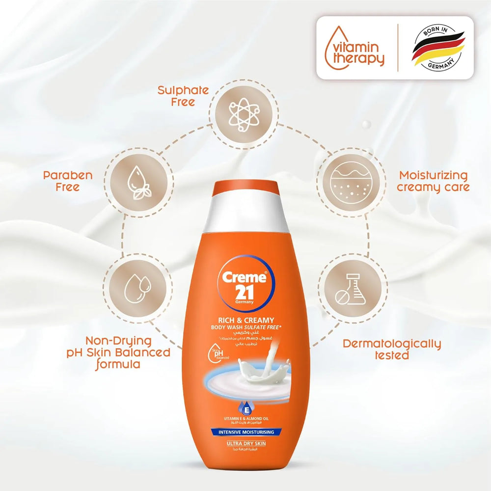 Crème 21 Rich & Creamy Moisturising Body wash,With Vit E & Almond Creme 21