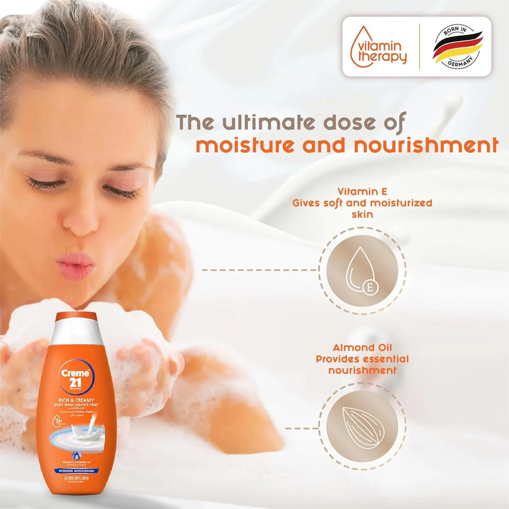 Crème 21 Rich & Creamy Moisturising Body wash,With Vit E & Almond Creme 21