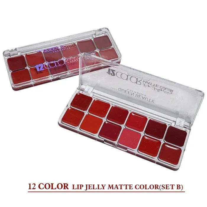 Love Queen Beauty 12 Colors Lip jelly Matte Lipstick Palette Queen Beauty
