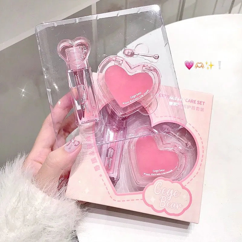 Gege Bear Plant Extract Lip Mask Lip Oil  - 2Pcs Set Gege Bear