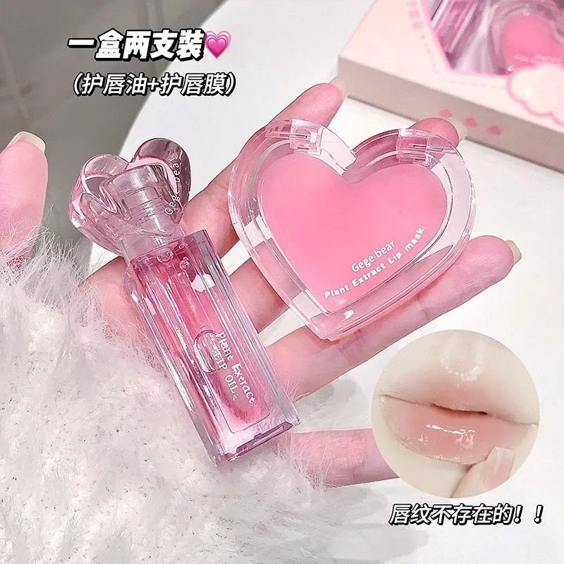 Gege Bear Plant Extract Lip Mask Lip Oil  - 2Pcs Set Gege Bear
