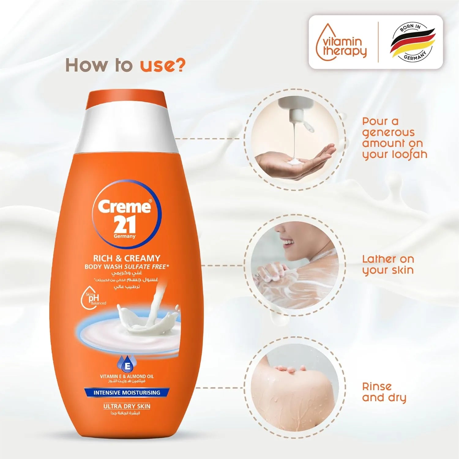 Crème 21 Rich & Creamy Moisturising Body wash,With Vit E & Almond Creme 21