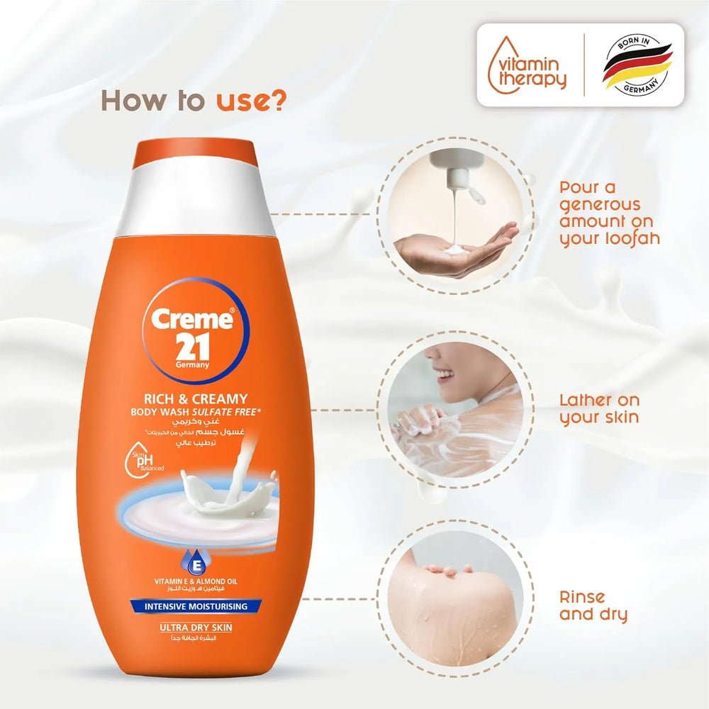 Crème 21 Rich & Creamy Moisturising Body wash,With Vit E & Almond Creme 21