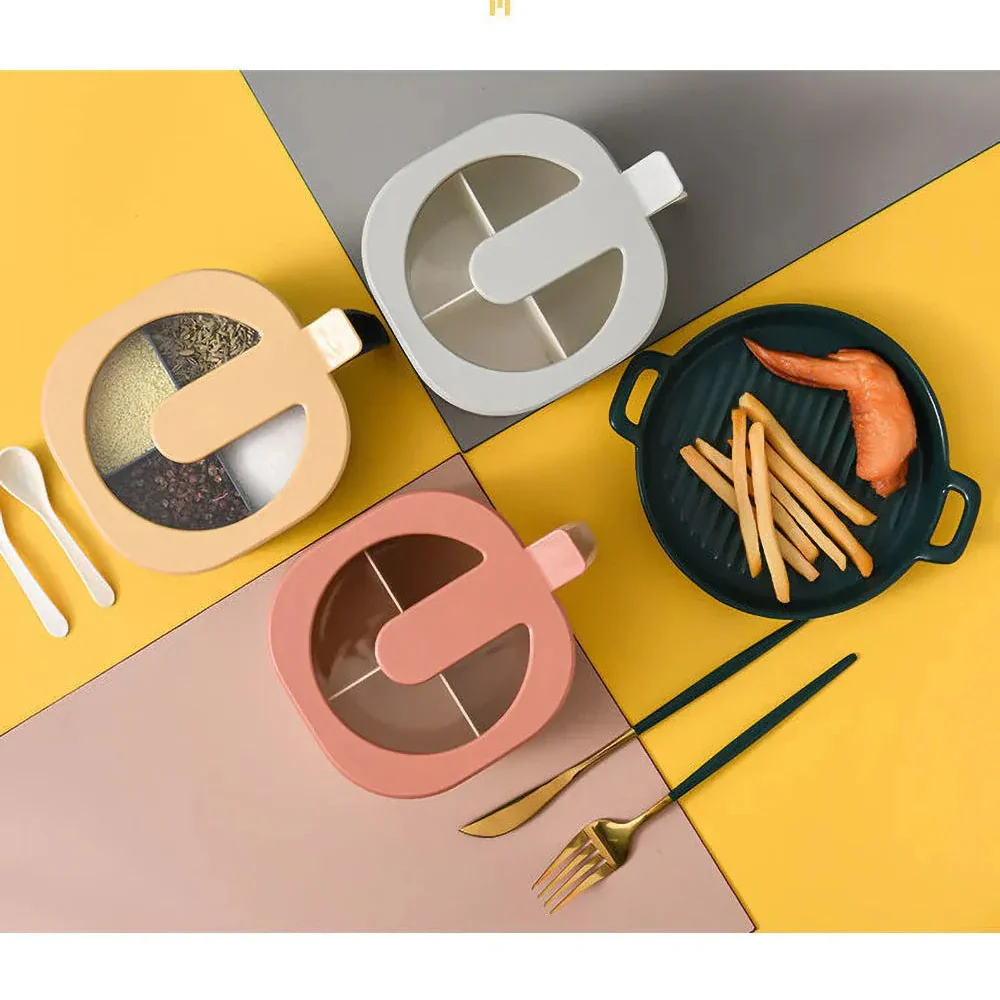 4 In 1 Partition Kitchen Seasoning Spice Box with Spoons Cosmia.pk