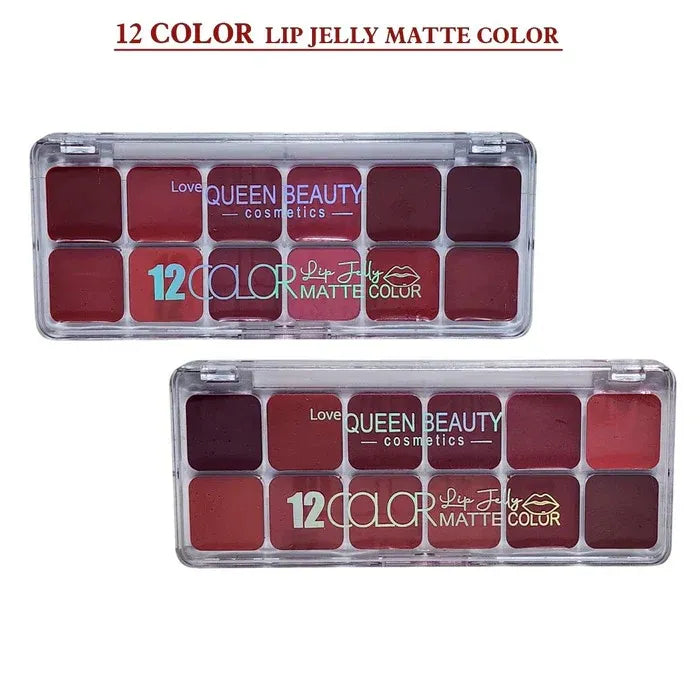 Love Queen Beauty 12 Colors Lip jelly Matte Lipstick Palette Queen Beauty