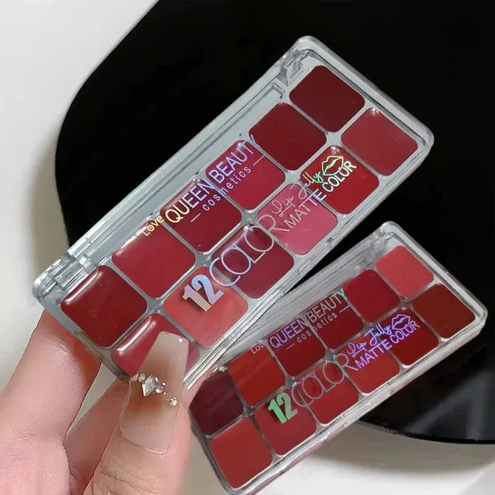 Love Queen Beauty 12 Colors Lip jelly Matte Lipstick Palette Queen Beauty