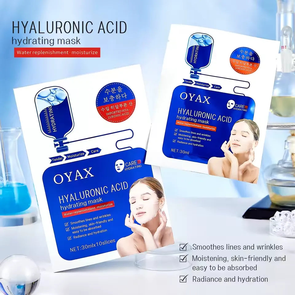 Oyax 24k Hyaluronic Acid Hydrating Face Mask - 10 PCS Oyax