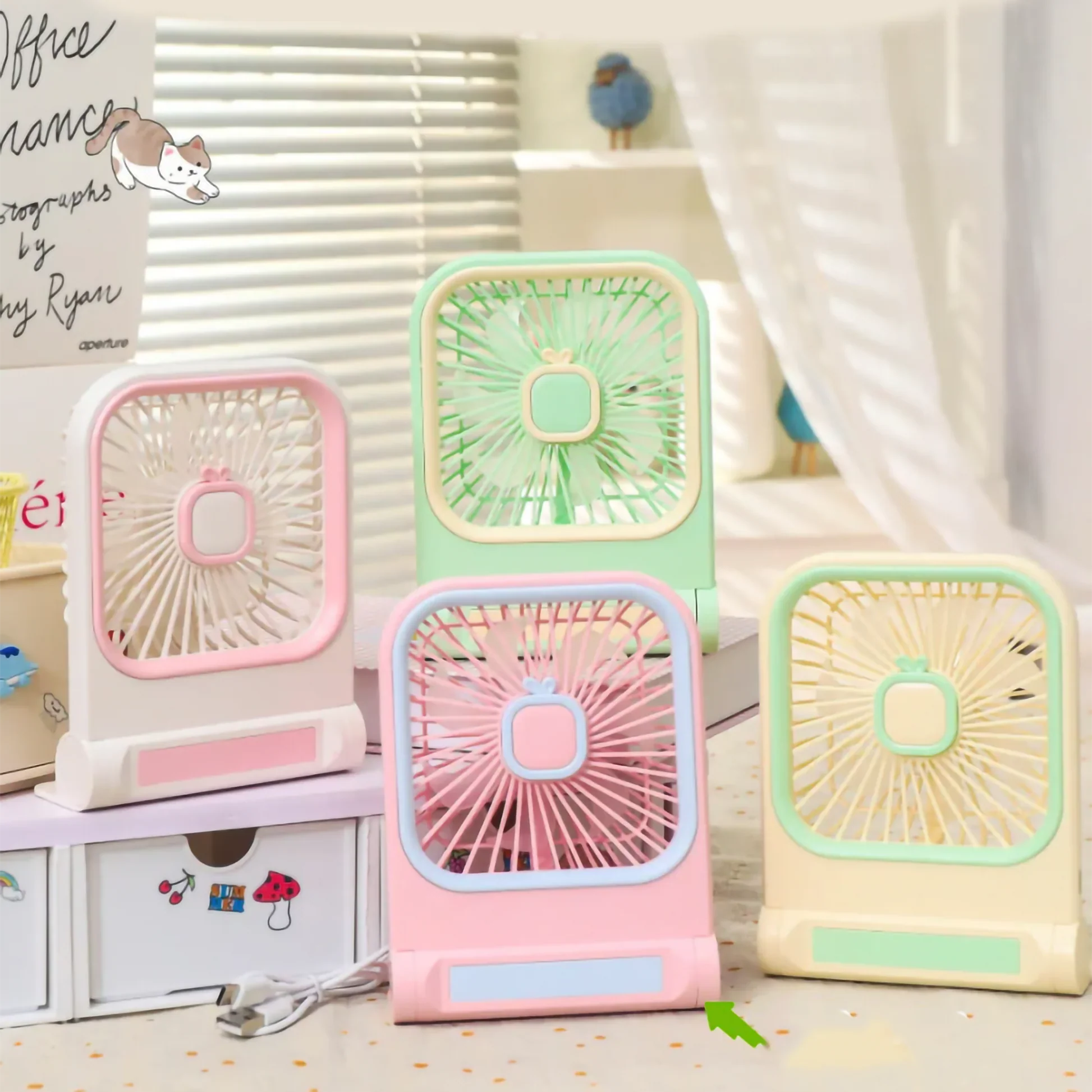 Colorful Cute Rechargeable Desk Fan | 3-Speed Portable Cosmia.pk