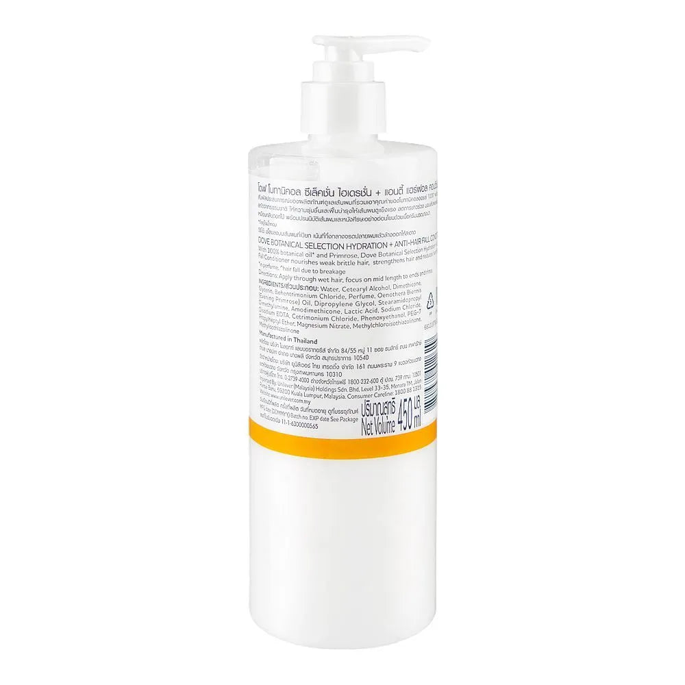 Dove Botanical Selection Hydration + Anti-Hair fall Conditioner, Paraben Free, For Brittle and Weak Hair - 450ml Dove