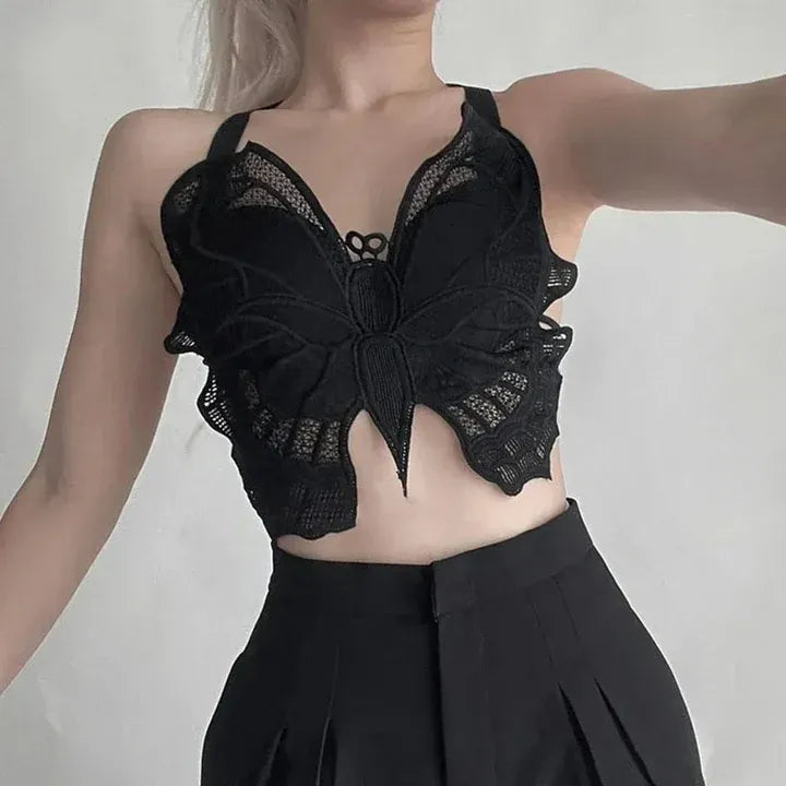 Butterfly Lace Corset Sleeveless Crop Top Cosmia.pk