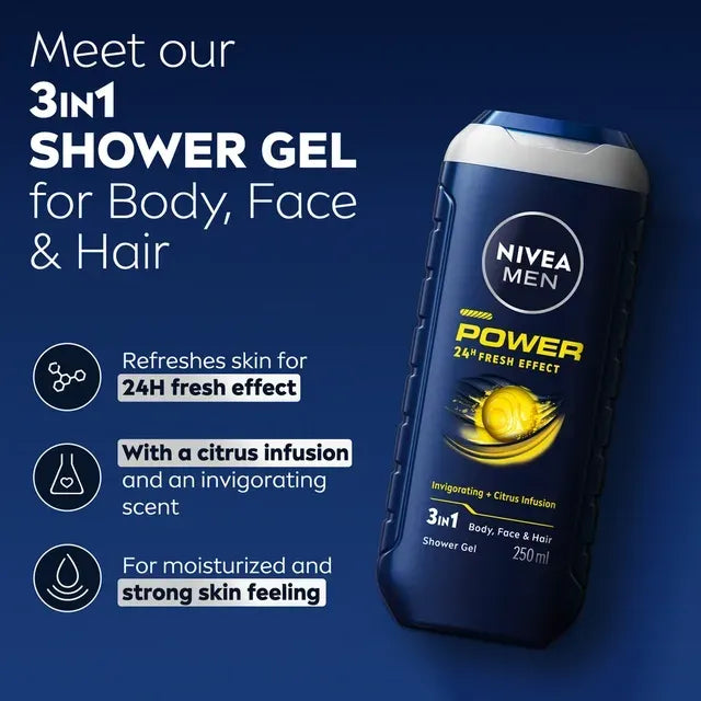 Nivea Men Power Fresh 3-in-1 Shower Gel – 250ml Nivea
