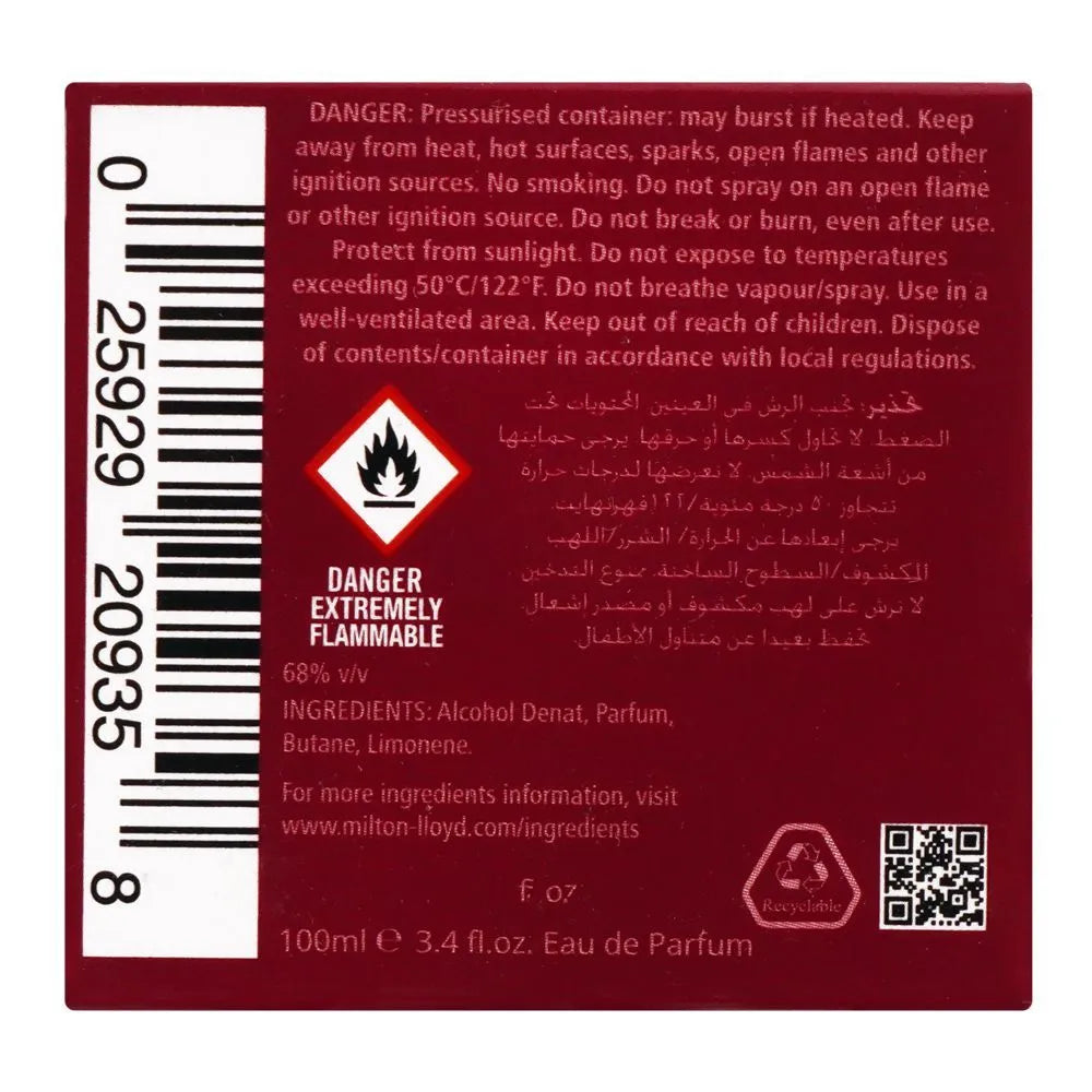 Milton Lloyd Color Me Dark Red Femme Eau De Parfum, For Women - 100ml Milton Lloyd