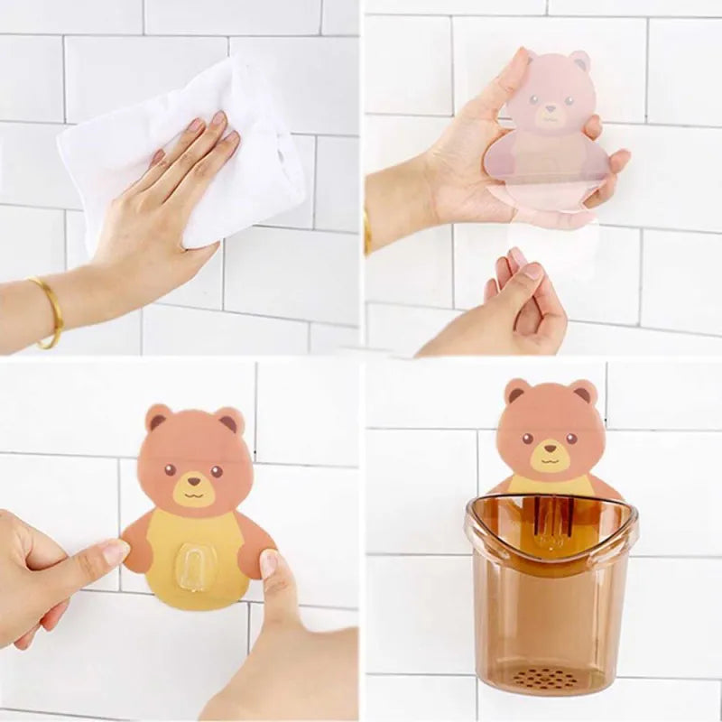 Cute Bear Cup Wall Mounted Toothbrush, Toothpaste, Razor Holder Cosmia.pk
