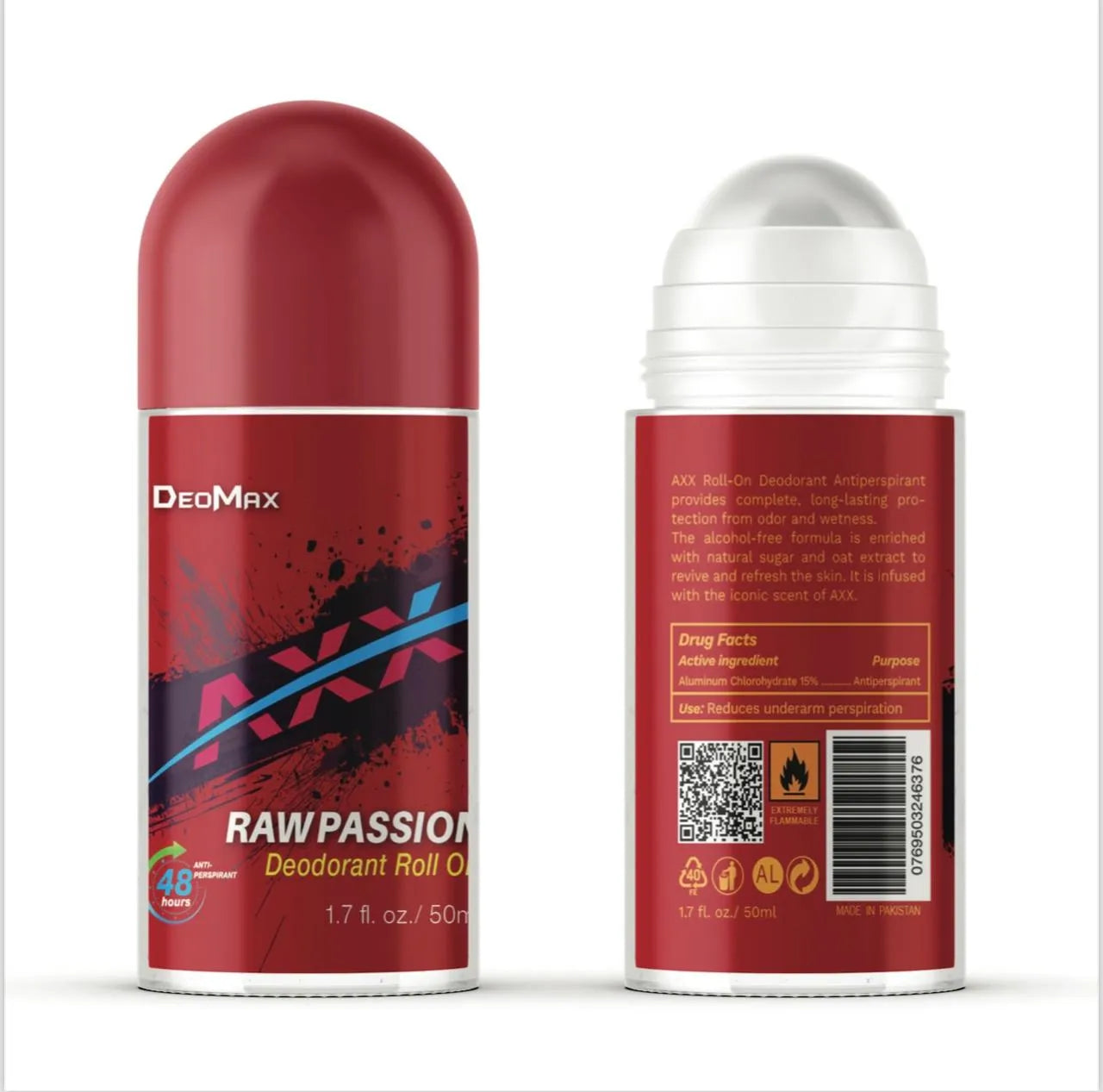 Deomax Raw Passion Deodorant Roll On 48H Long Lasting 50ml Deomax