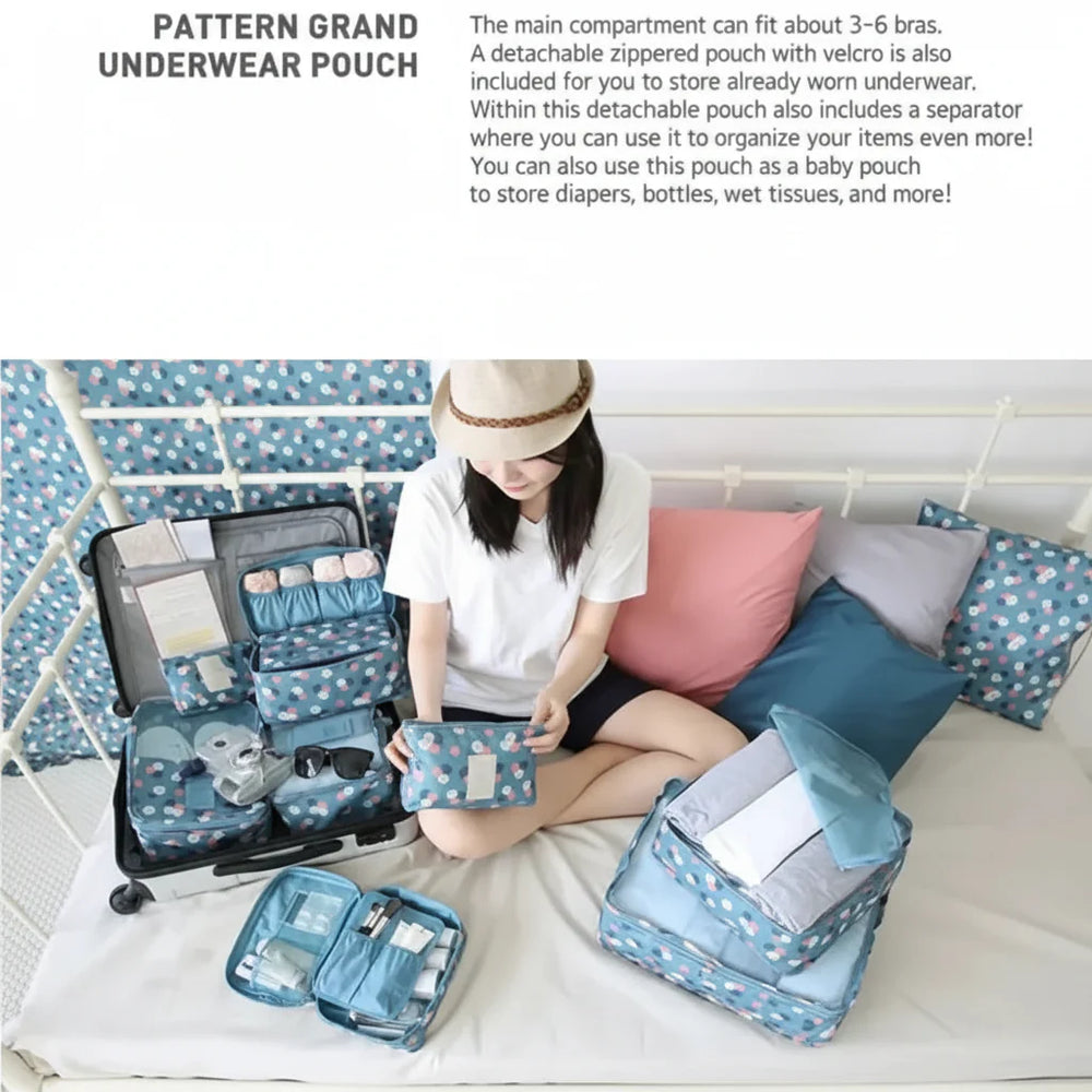 6pcs/Set Travel Storage Bag Portable Luggage Clothes Tidy Pouch Zip Toiletry Organizer Cosmia