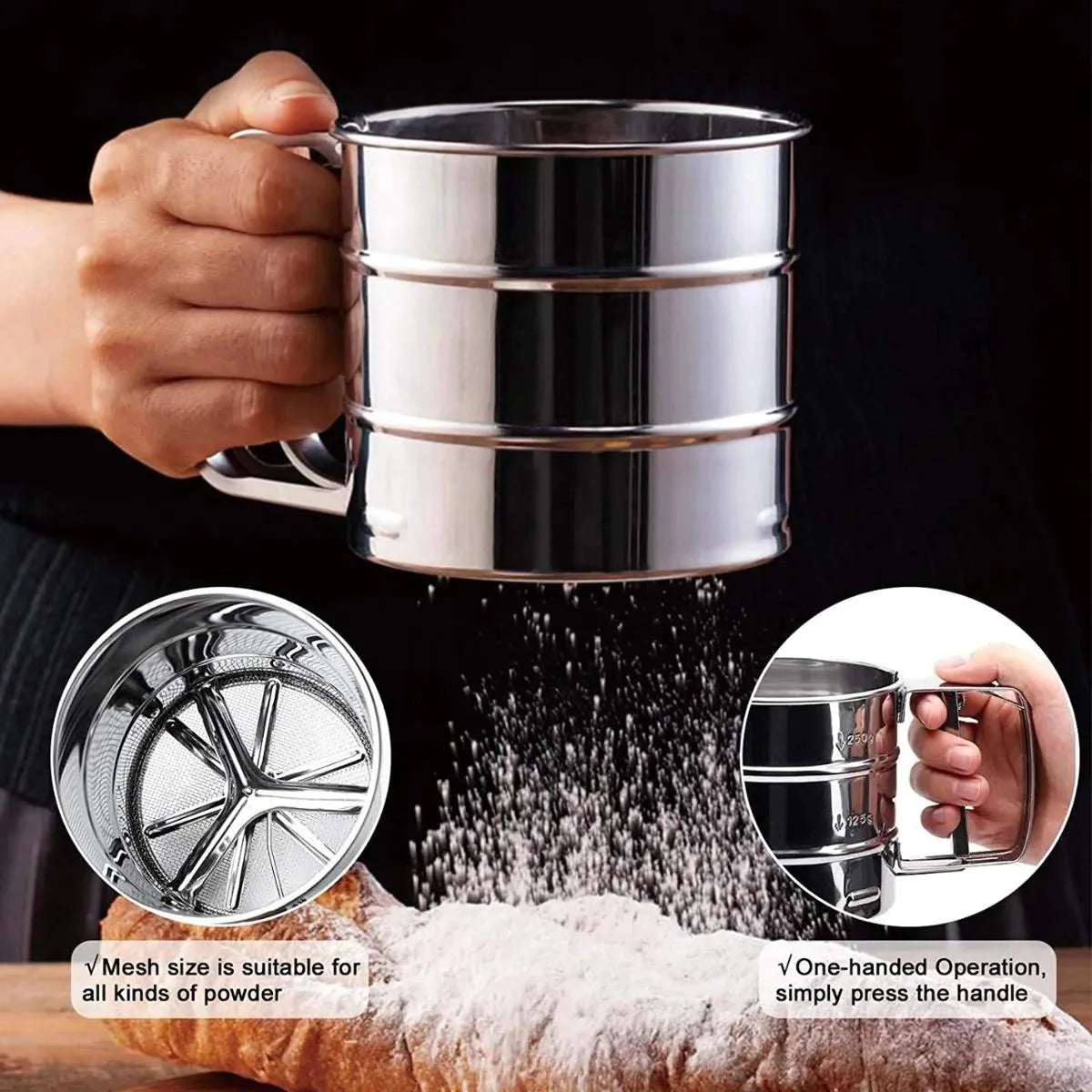 Stainless Steel Flour Strainer for Easy, Mess-Free Sifting of 3 Cups Cosmia.pk