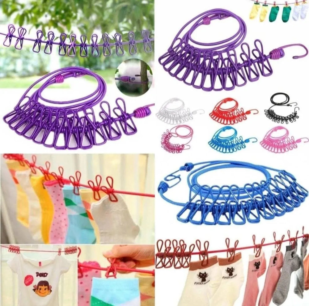 Multi Functional Portable Drying Rope with 12 Clips and 2 Hooks Cosmia.pk