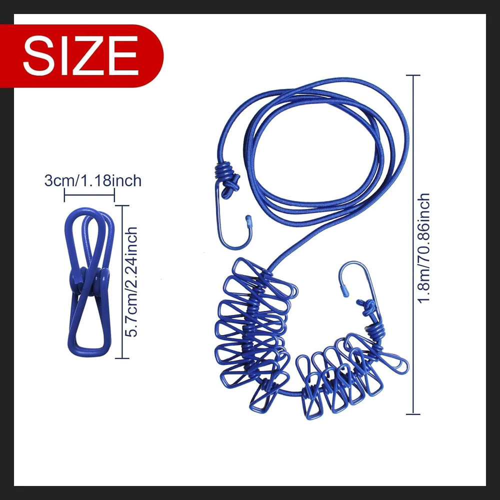Multi Functional Portable Drying Rope with 12 Clips and 2 Hooks Cosmia.pk