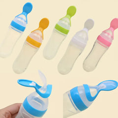Silicone Baby Feeder Squeeze Feeding Bottle With Spoon - 90ml Cosmia.pk