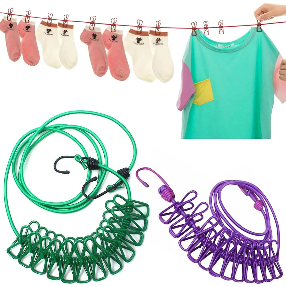 Multi Functional Portable Drying Rope with 12 Clips and 2 Hooks Cosmia.pk