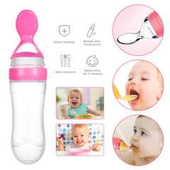 Silicone Baby Feeder Squeeze Feeding Bottle With Spoon - 90ml Cosmia.pk