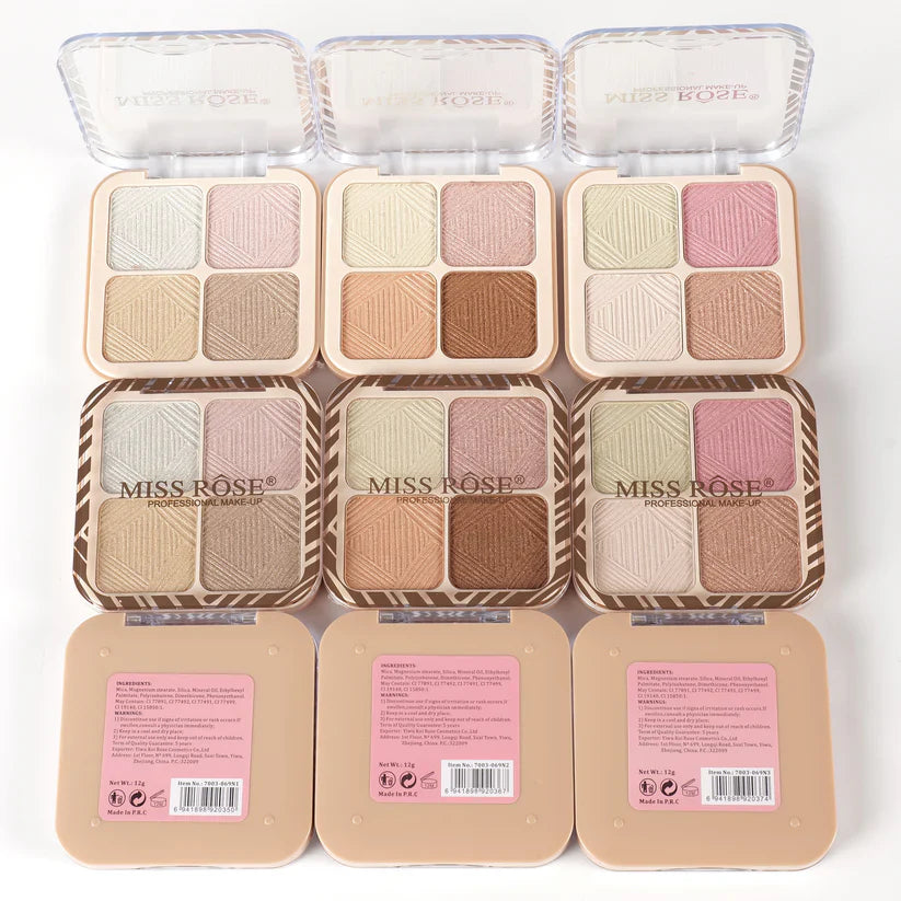 Miss Rose Luminous Glow 4-Color Highlighter Palette Miss Rose