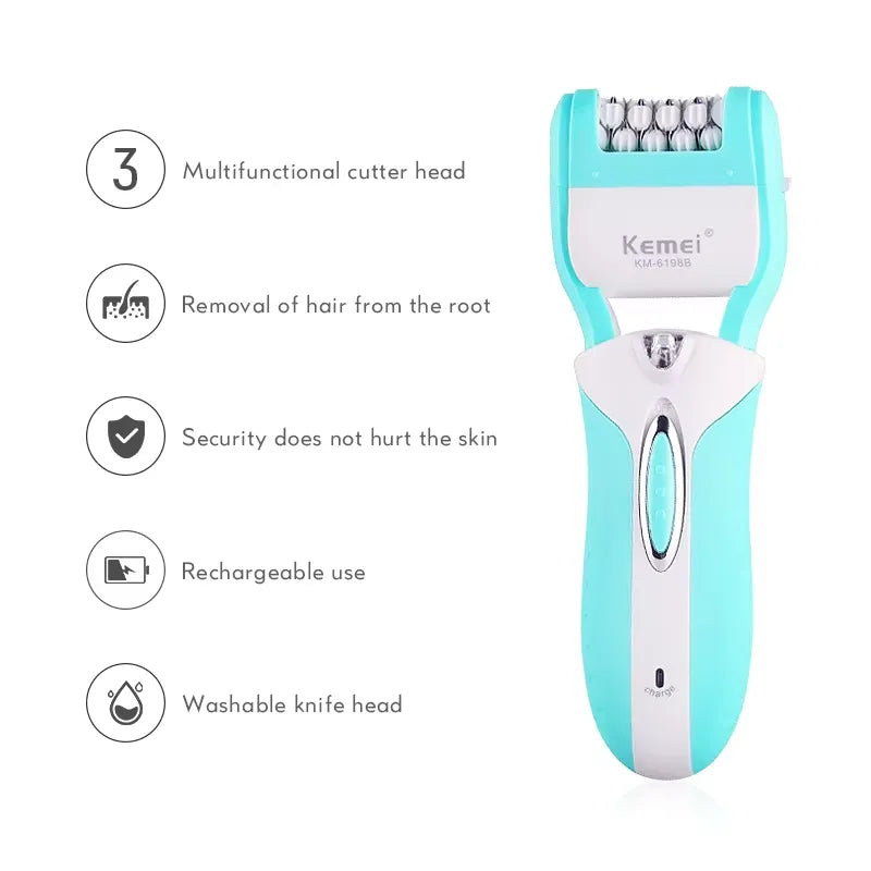 Kemei KM-6198B 3-in-1 rechargeable Electric Epilator Kemei