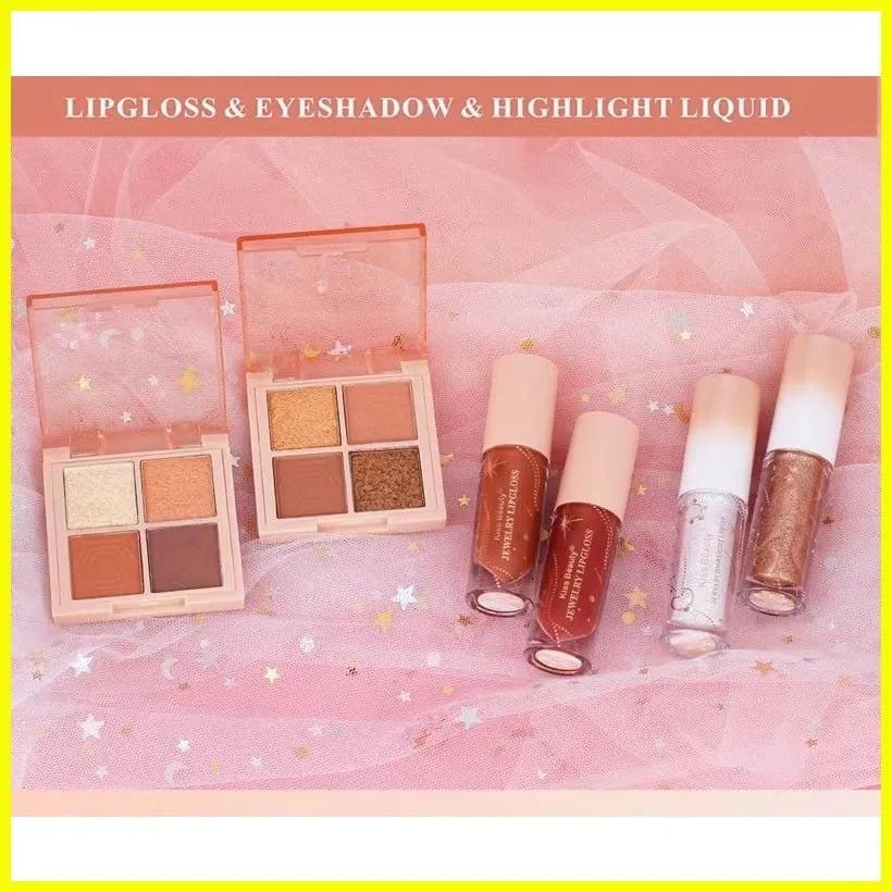 kiss Beauty Eye Shadow Liquid Highlighter & Lip Gloss Set Each Kiss Beauty