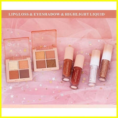 kiss Beauty Eye Shadow Liquid Highlighter & Lip Gloss Set Each Kiss Beauty