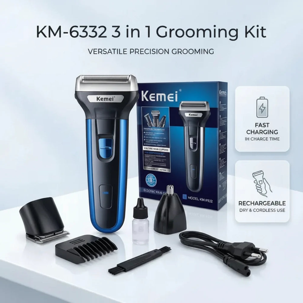 Kemei KM-6332 Electric Hair Clipper 3 in 1 Grooming Kit Kemei