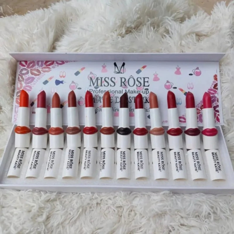 Miss Rose Professional Make up Lipstick Matte Lipstick - 12 Pcs Set Miss Rose