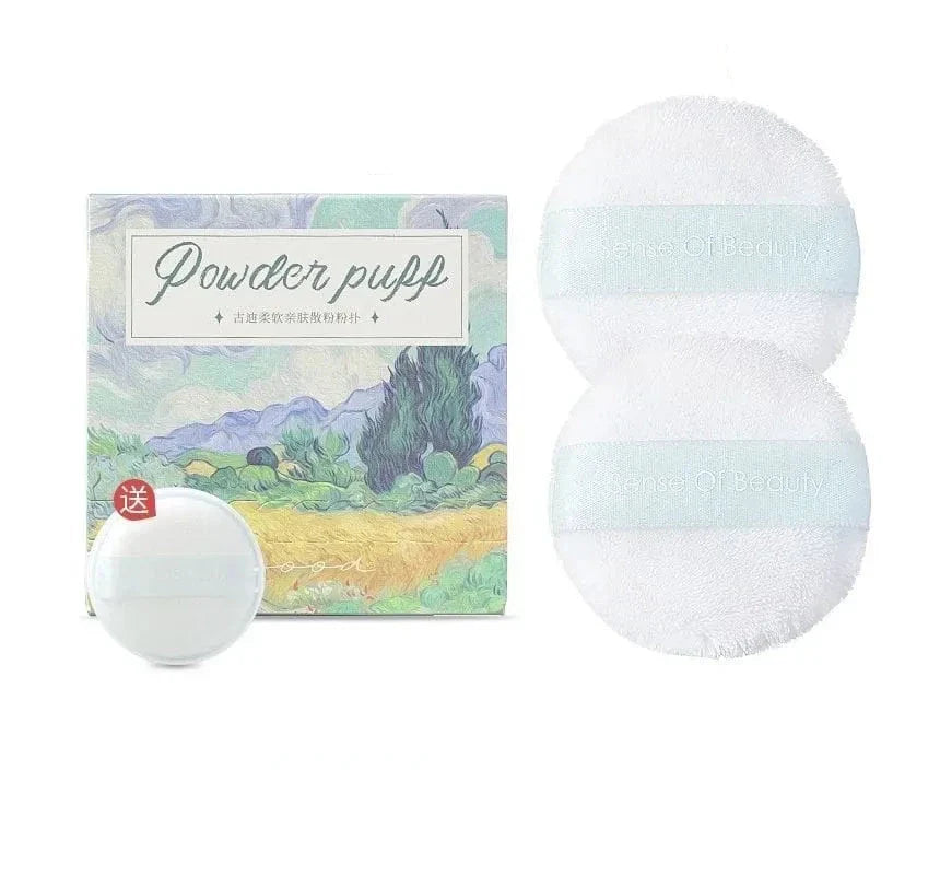 2 Pcs Round Powder Puff Soft Cotton Cosmetic Sponge Cosmia.pk