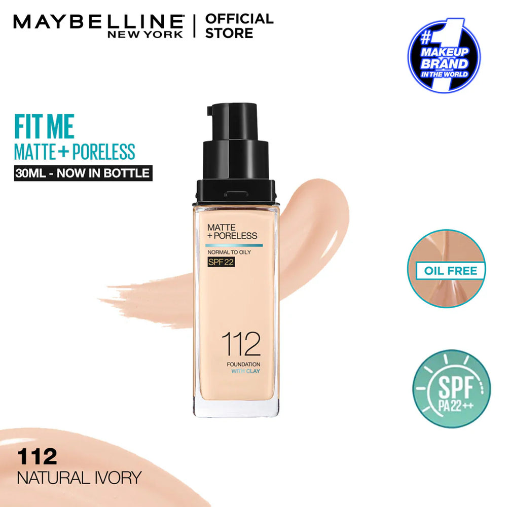 Original Maybelline New Fit Me Matte + Poreless Liquid Foundation Spf 22 30ml Maybelline