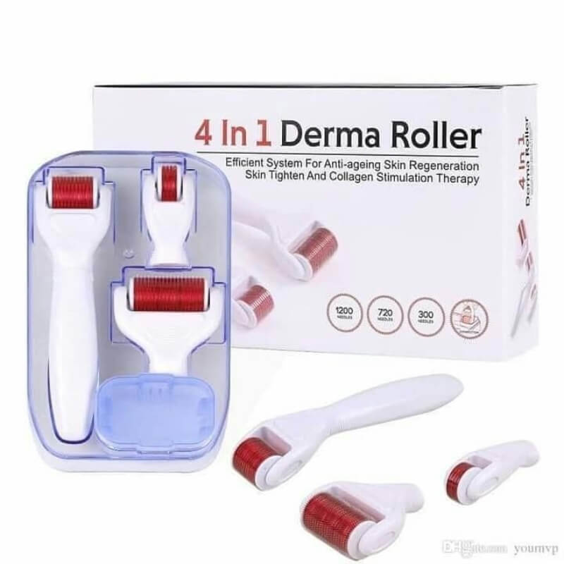 4 in 1 Derma Roller Kit with 3 Needle Heads for Acne Scars Cosmia.pk