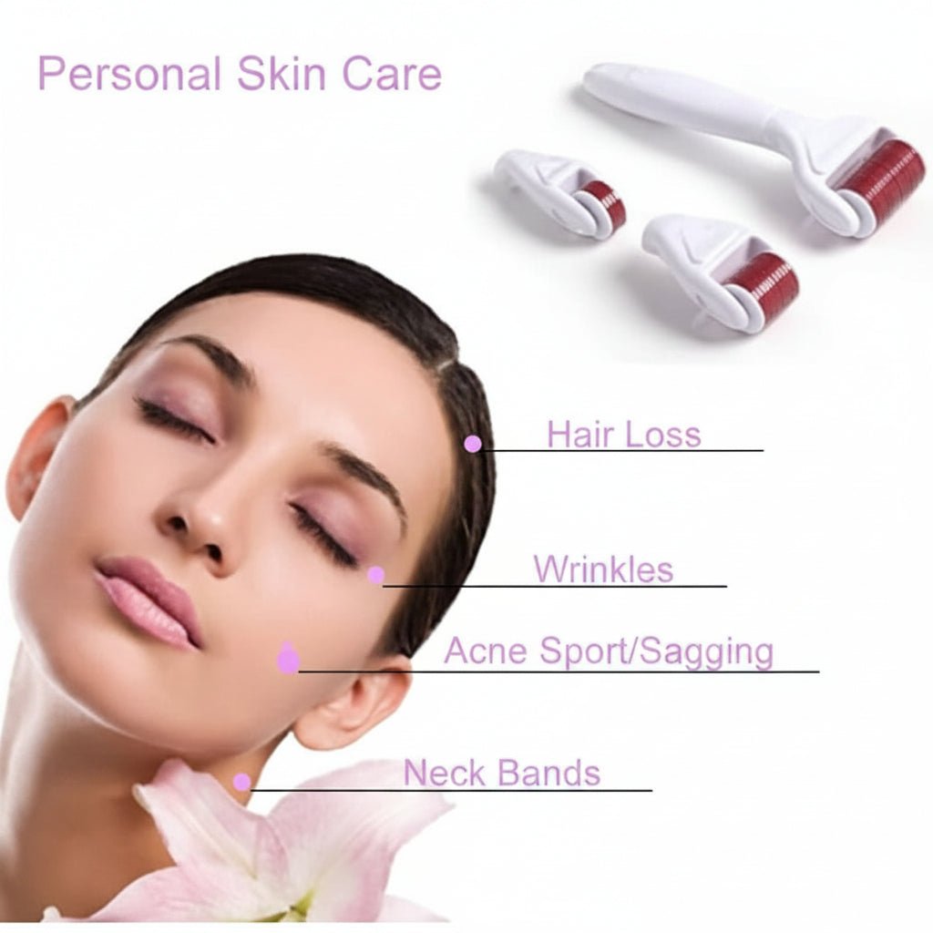 4 in 1 Derma Roller Kit with 3 Needle Heads for Acne Scars Cosmia.pk