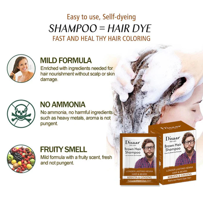 Disaar Natural Brown Hair Dye Shampoo Clean Scalp Nourishing & Disaar