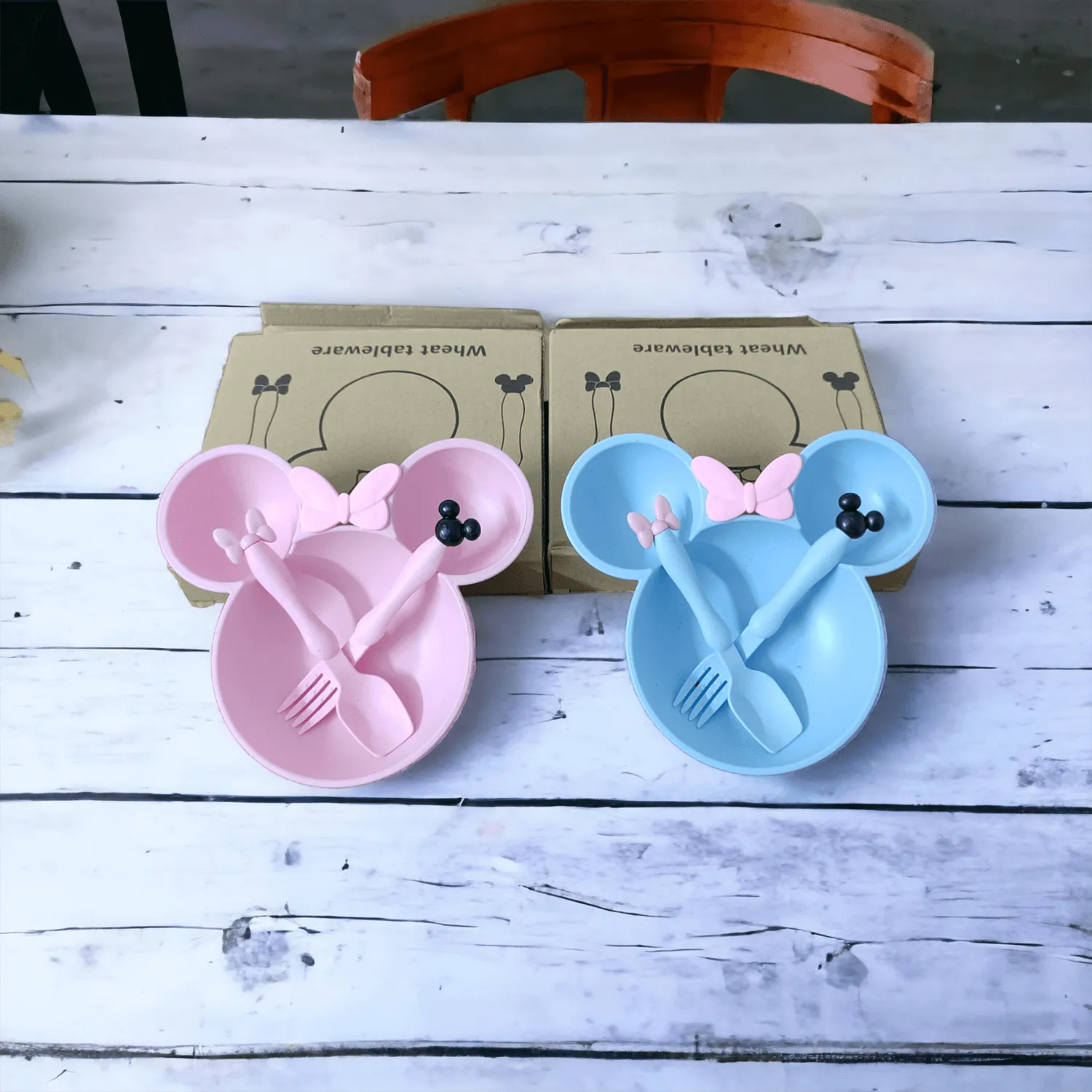 Mickey Shape Wheat Straw Plate Bowl Baby Training Set for Kids Cosmia.pk