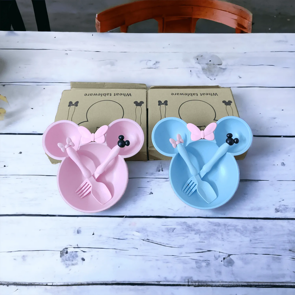 Mickey Shape Wheat Straw Plate Bowl Baby Training Set for Kids Cosmia.pk