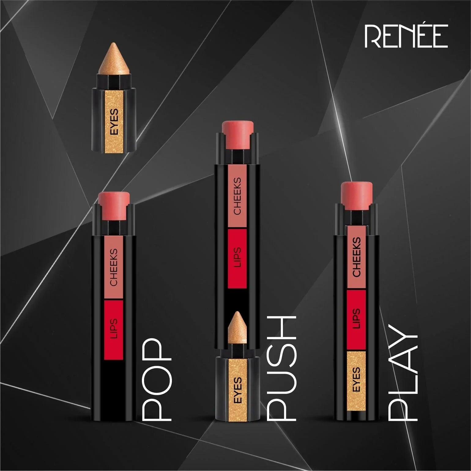 3 in 1 Makeup Stick With Eye Shadow, Blush & Lipstick Cosmia.pk