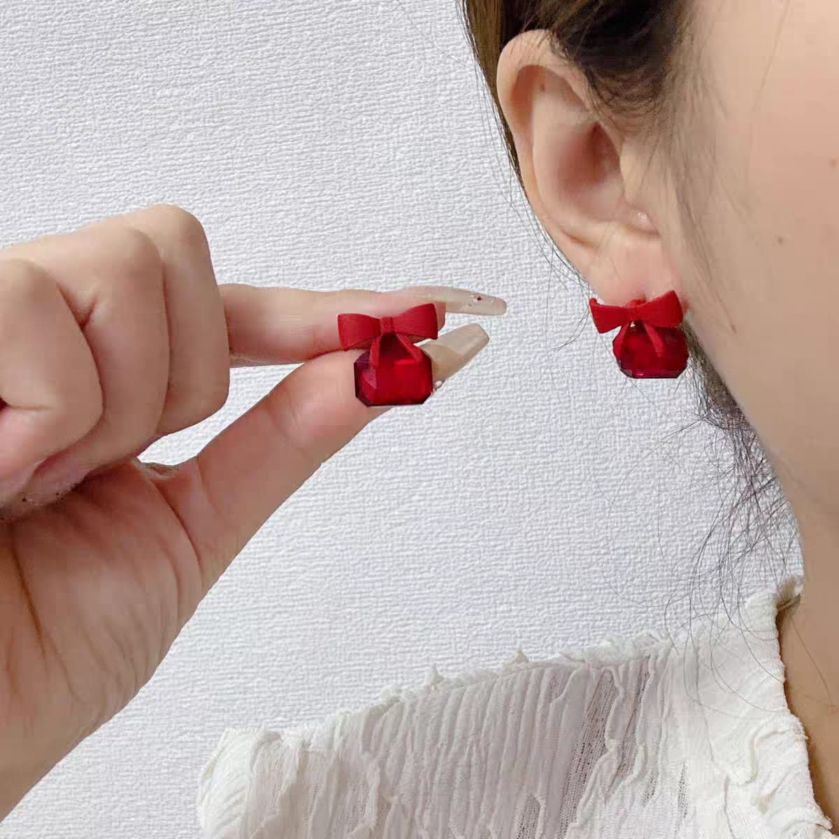 Lovely Square Bow Earrings - Red Cosmia.pk