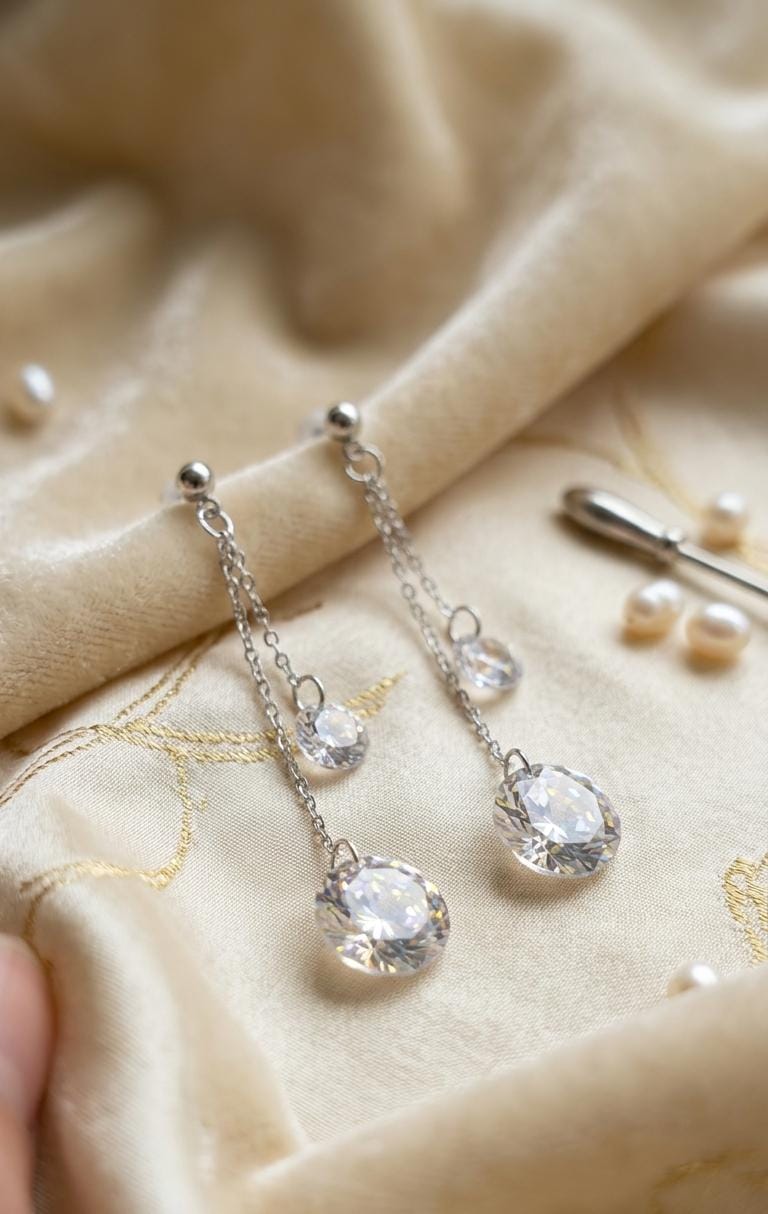 Korean Style Zircon Chain Earrings, 925 Design Cosmia.pk