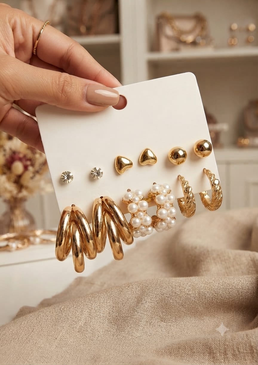 Gold Color Vintage Geometry Pearl Earrings Cosmia.pk