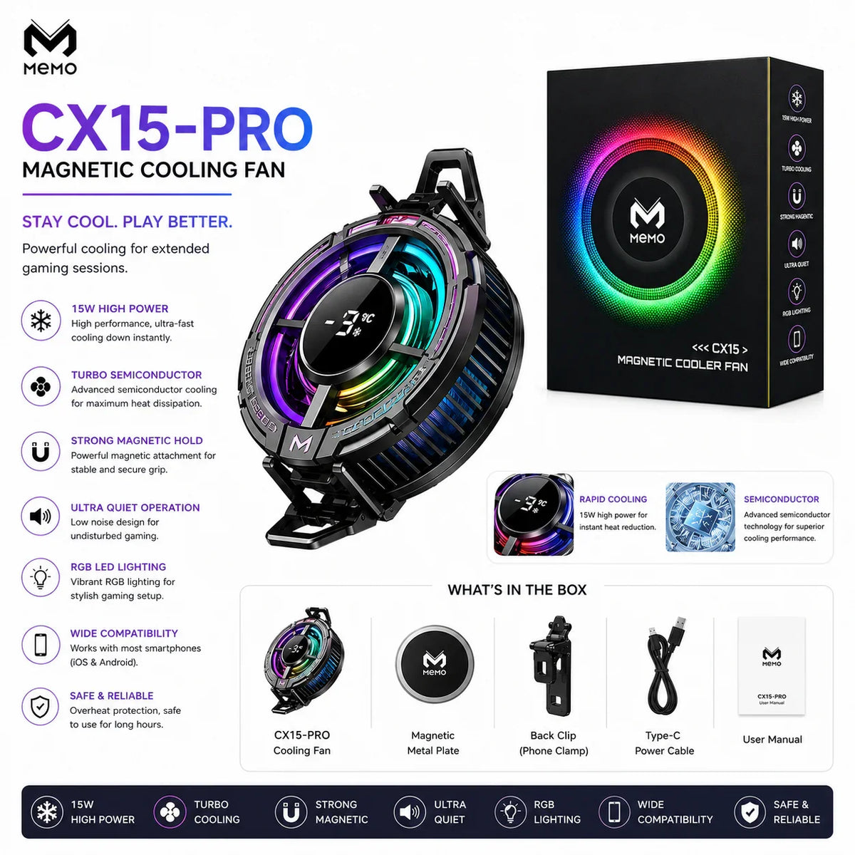 Memo CX15 Pro Magnetic Phone Cooler - Each Memo