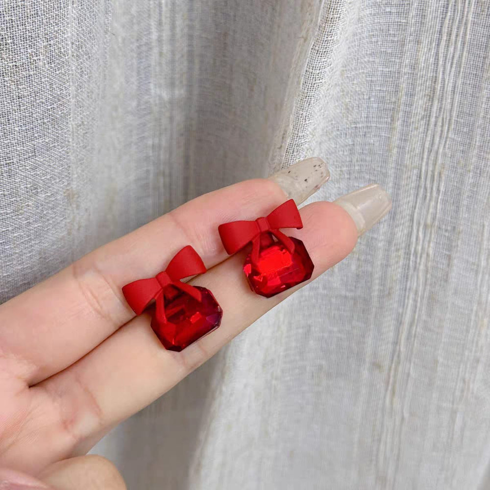 Lovely Square Bow Earrings - Red Cosmia.pk