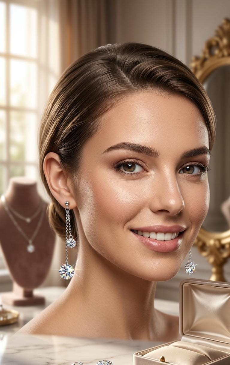 Korean Style Zircon Chain Earrings, 925 Design Cosmia.pk