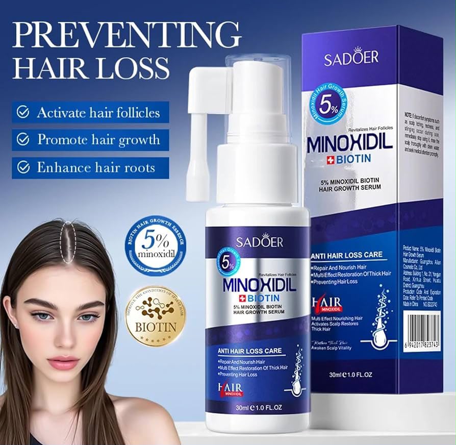SADOER 5% Minoxidil Hair Growth Serum with Biotin 30ml SADOER